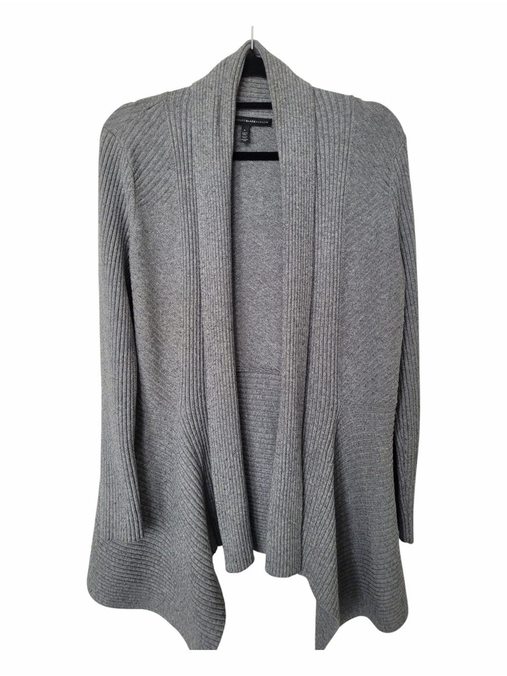 ✅ White House Black Market Gray Ribbed Open-Front Shawl Cardigan size L